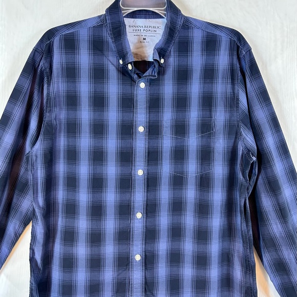 Men’s Banana Republic Luxe Poplin Slim Fit Plaid Shirt / size medium - Picture 2 of 8
